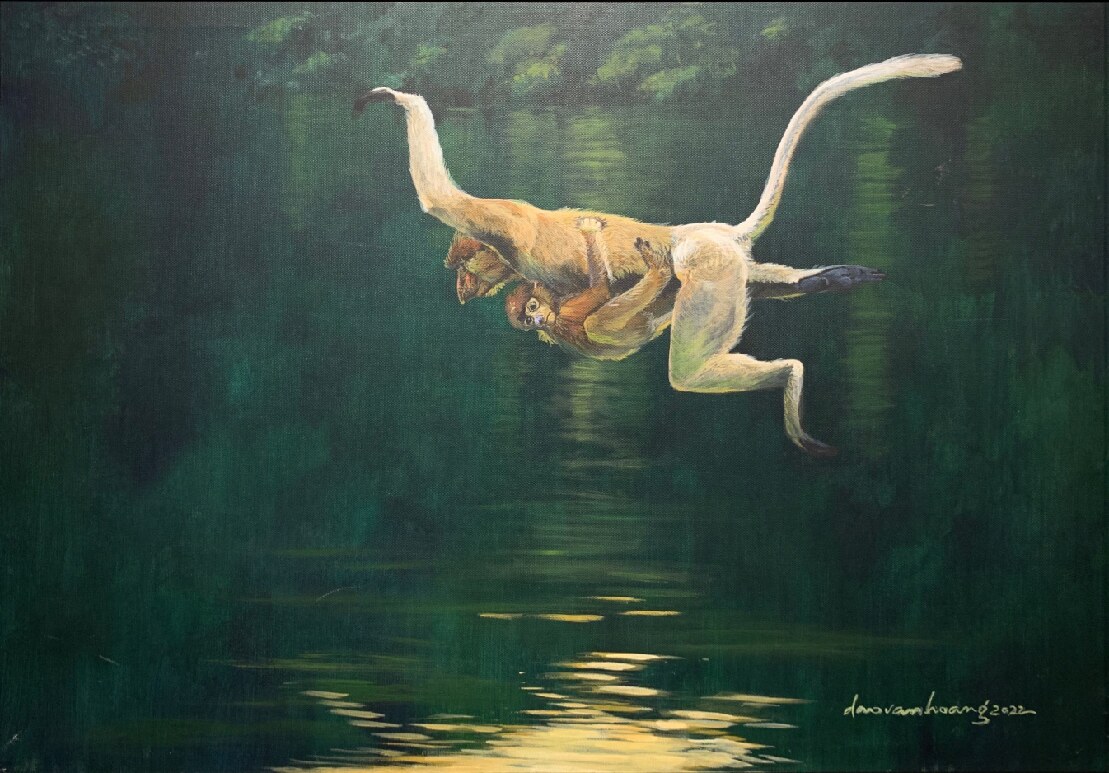 Reflection · Proboscis monkey · Malaysia · 50 × 70 cm · Acrylic on canvas